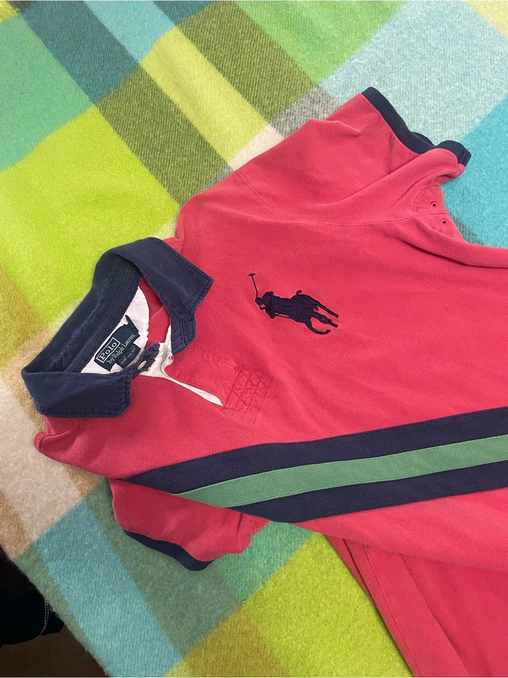 Vintage Polo Ralph Lauren Stripe Big Pony Rugby Short Sleeve Polo
